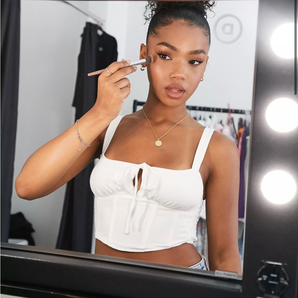 Pull&Bear rustic tie front corset tank in white